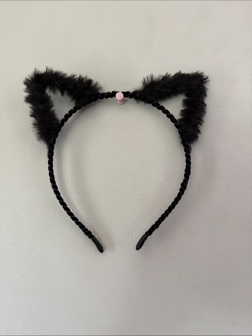 Black Fuzzy Cat Ear Headband with Pink Accent